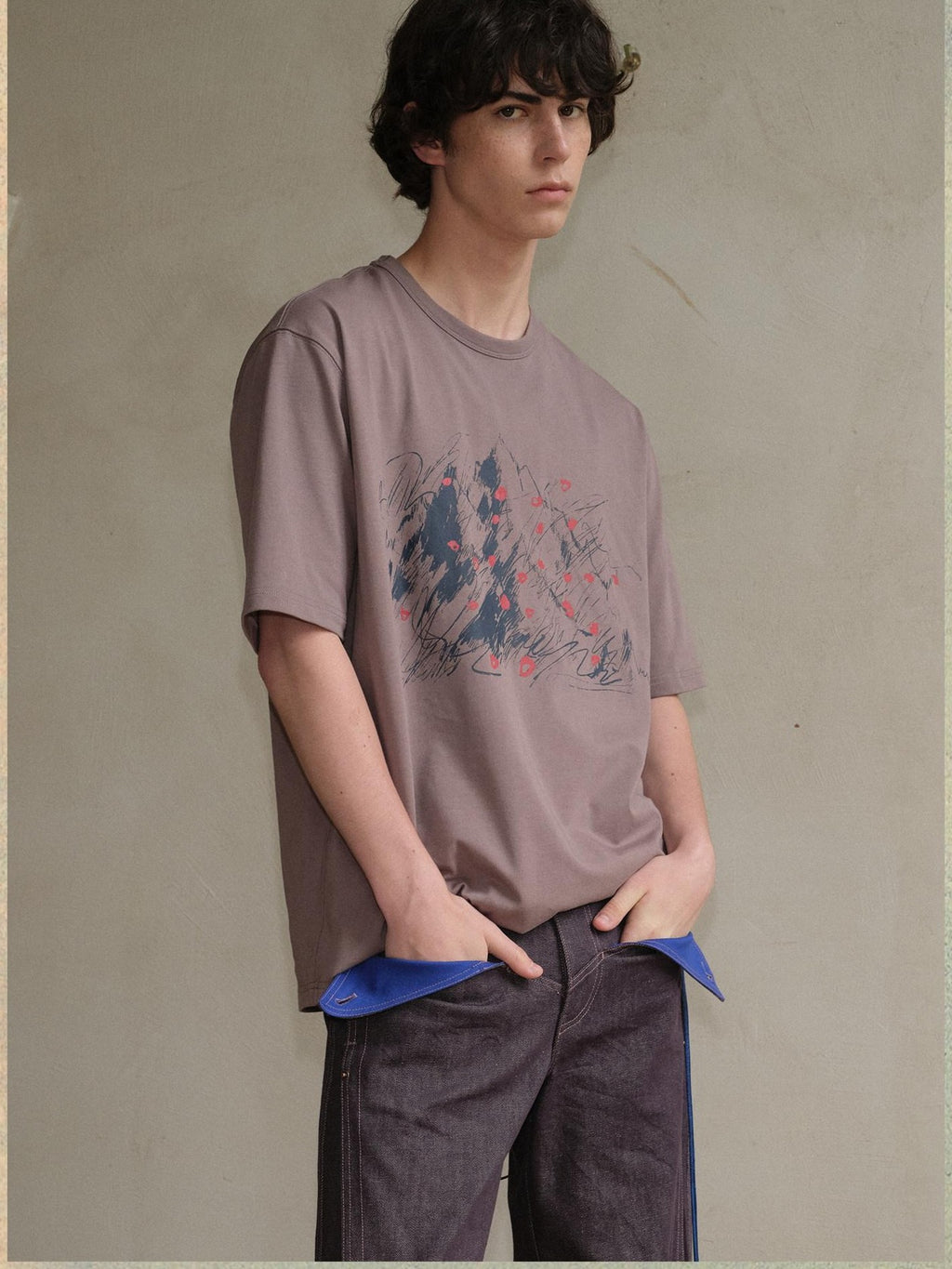 soknot Abstract Snow Mountain Print Loose Fit Men's Cotton Short Sleeve T-shirts