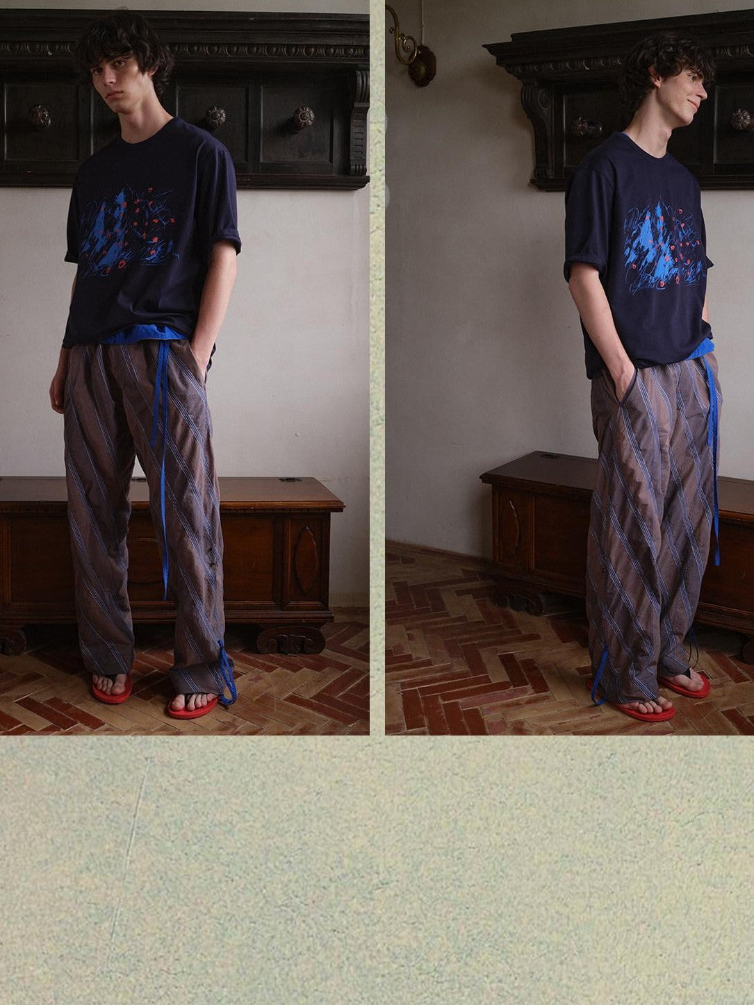 soknot Abstract Snow Mountain Print Loose Fit Men's Cotton Short Sleeve T-shirts