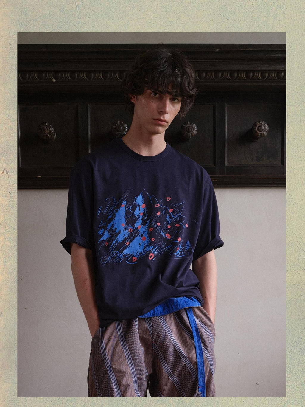 soknot Abstract Snow Mountain Print Loose Fit Men's Cotton Short Sleeve T-shirts