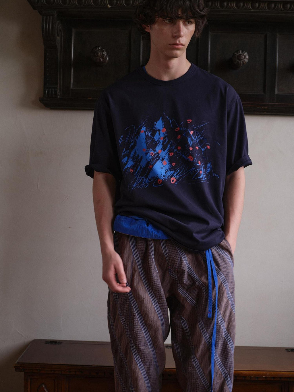 soknot Abstract Snow Mountain Print Loose Fit Men's Cotton Short Sleeve T-shirts
