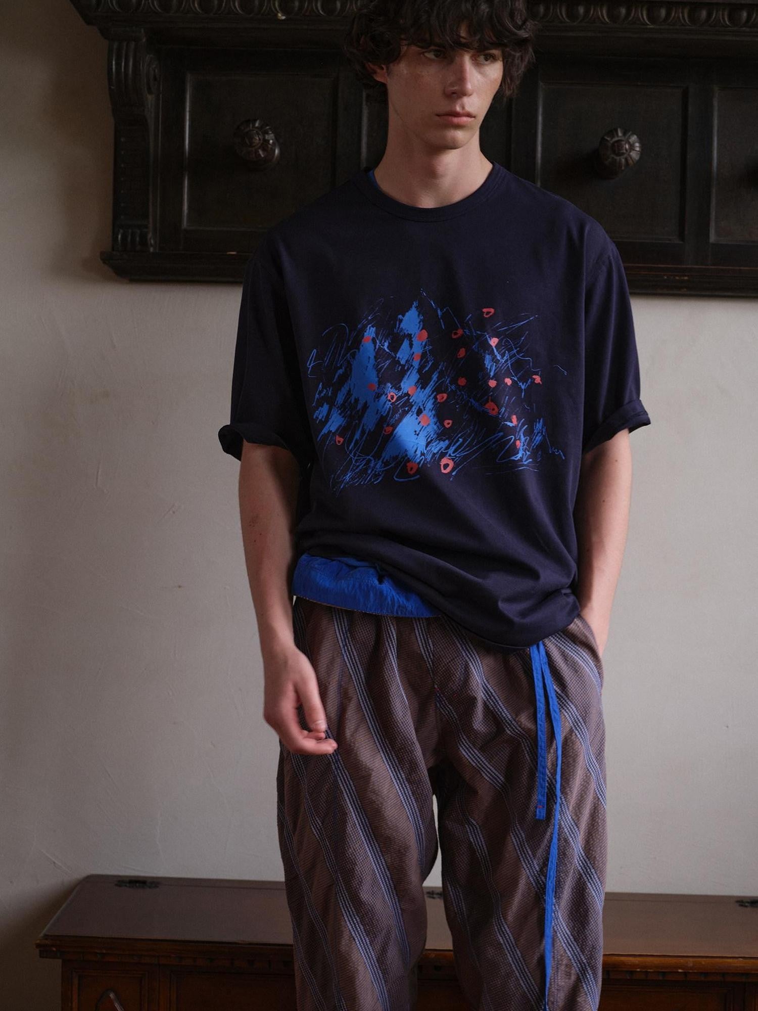 soknot Abstract Snow Mountain Print Loose Fit Men's Cotton Short Sleeve T-shirts