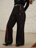 soknot Black Red Colorblock Patchwork 3d Tailored Men's Cotton Denim Relaxed Jeans