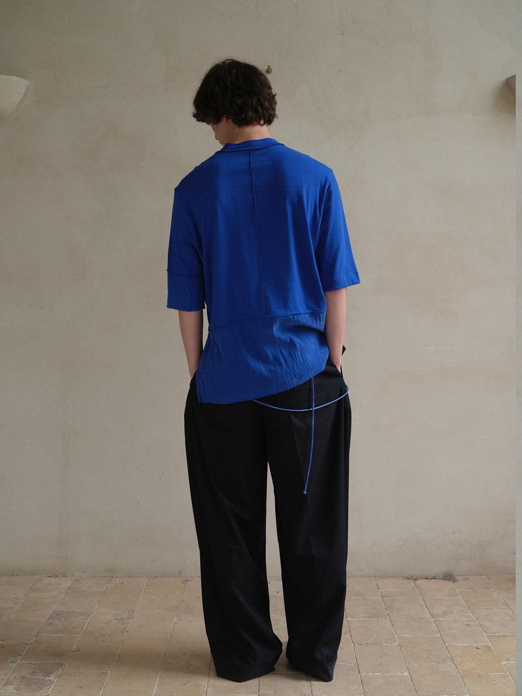 soknot Blue Contrast Colorblock Side Slit Men's Cupro Short Sleeve T-shirts