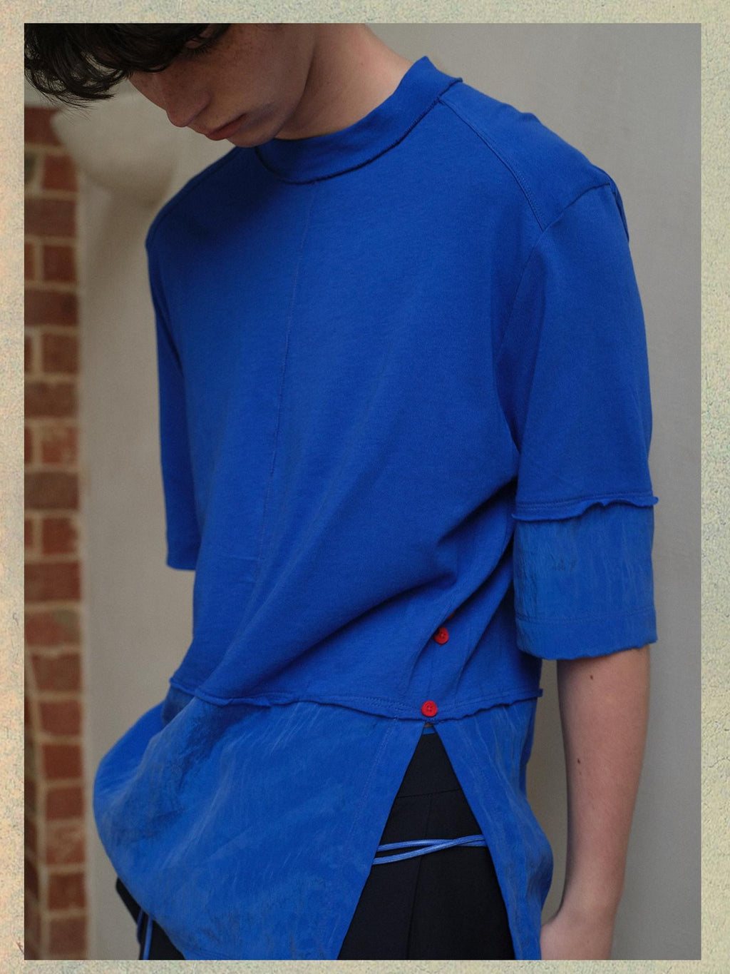 soknot Blue Contrast Colorblock Side Slit Men's Cupro Short Sleeve T-shirts