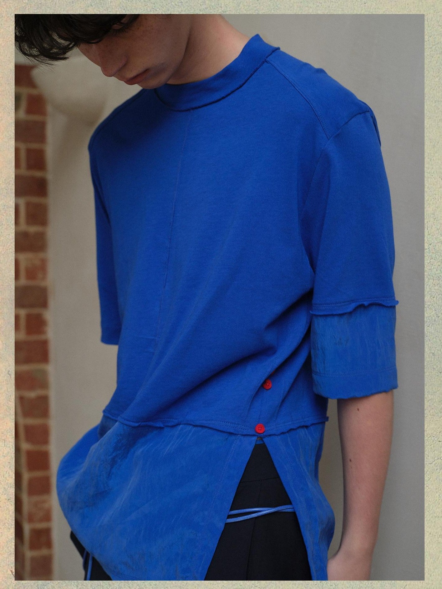 soknot Blue Contrast Colorblock Side Slit Men's Cupro Short Sleeve T-shirts