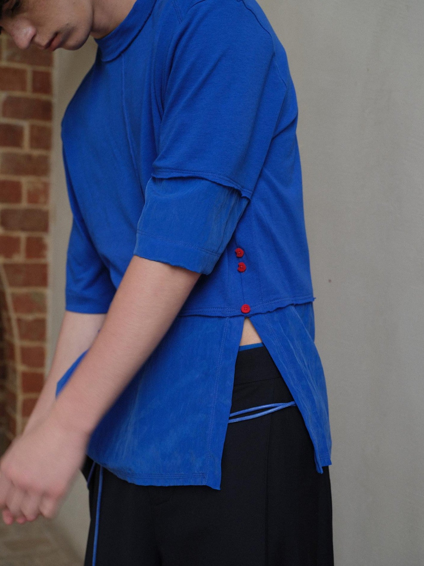 soknot Blue Contrast Colorblock Side Slit Men's Cupro Short Sleeve T-shirts
