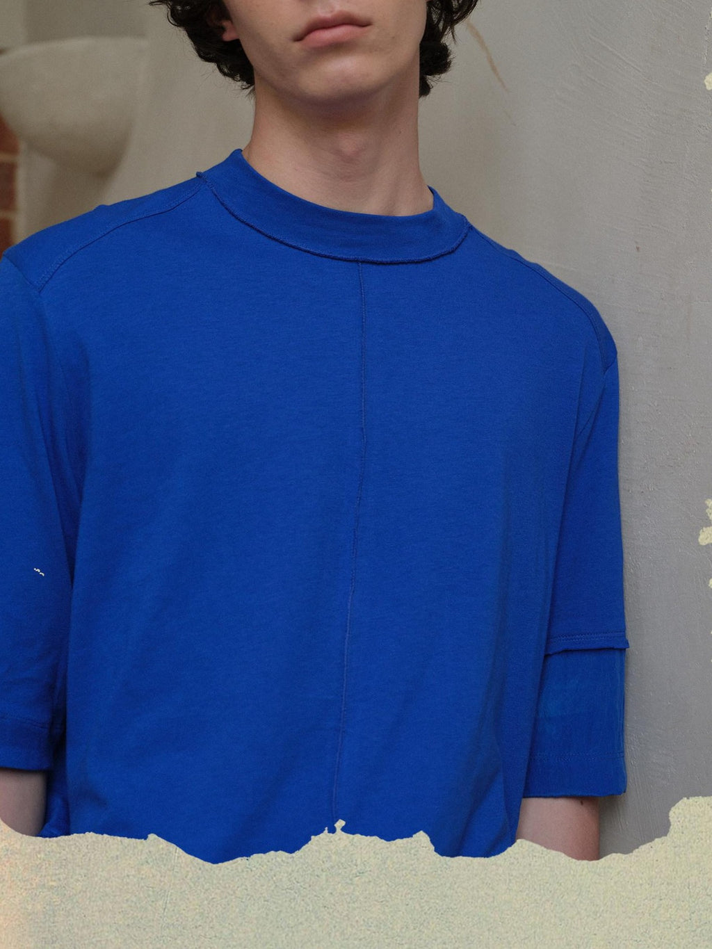 soknot Blue Contrast Colorblock Side Slit Men's Cupro Short Sleeve T-shirts