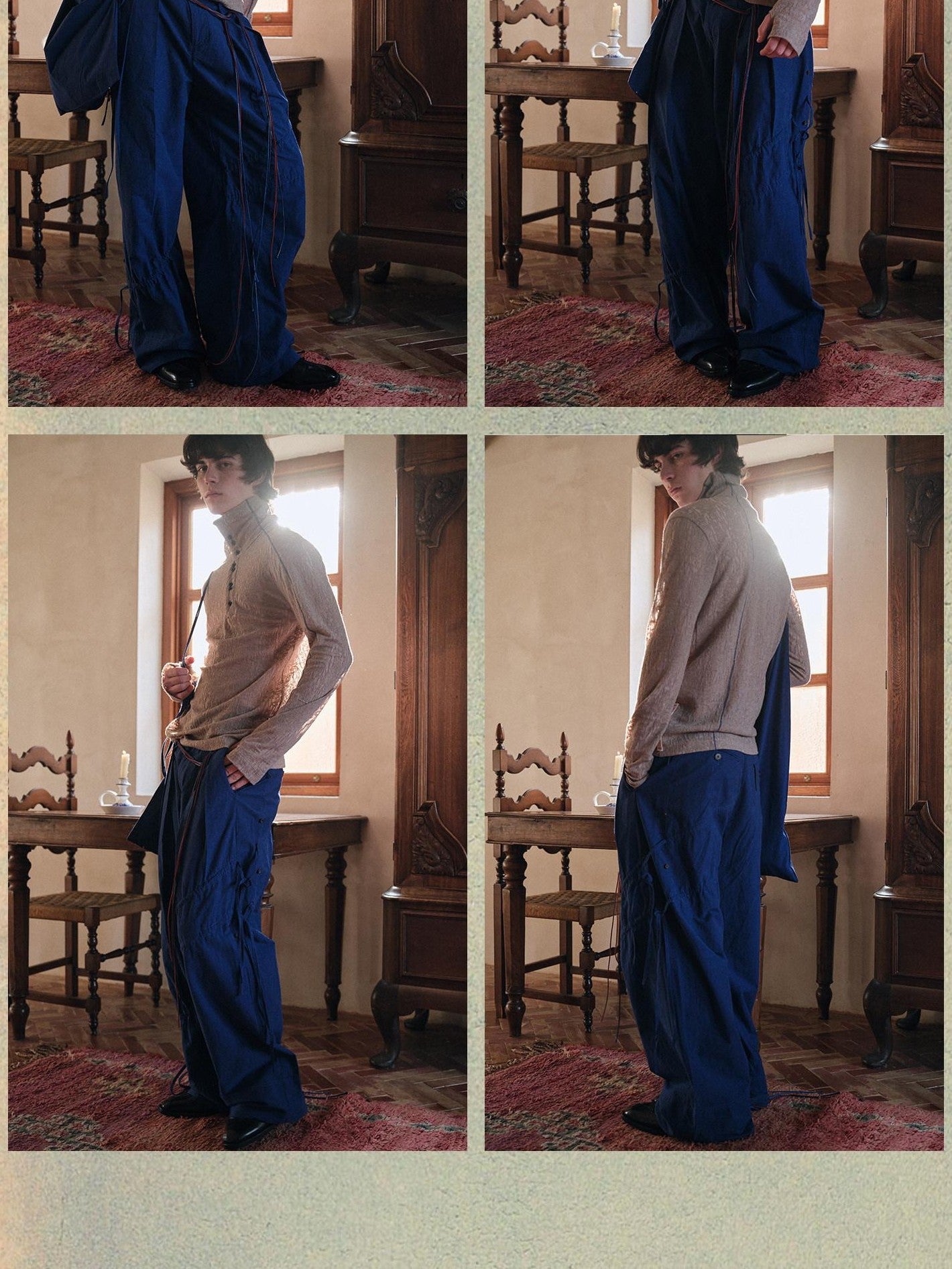 soknot Blush Lace High Neck Diagonal Placket Men's Long Sleeve T-shirts