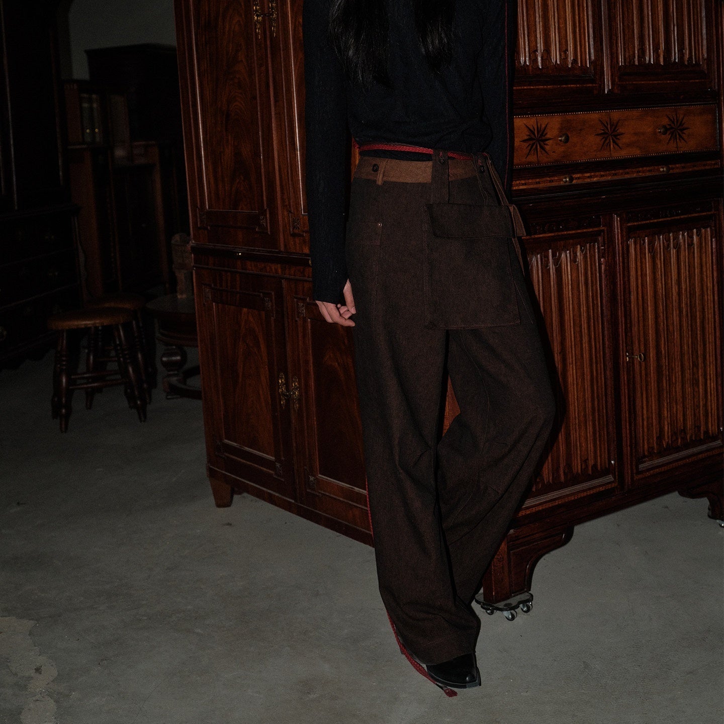 soknot_Coffee_Contrast_Colorblock_Splice_Stitched_Panel_Men's_Casual_Cargo_Pants_MISSTT