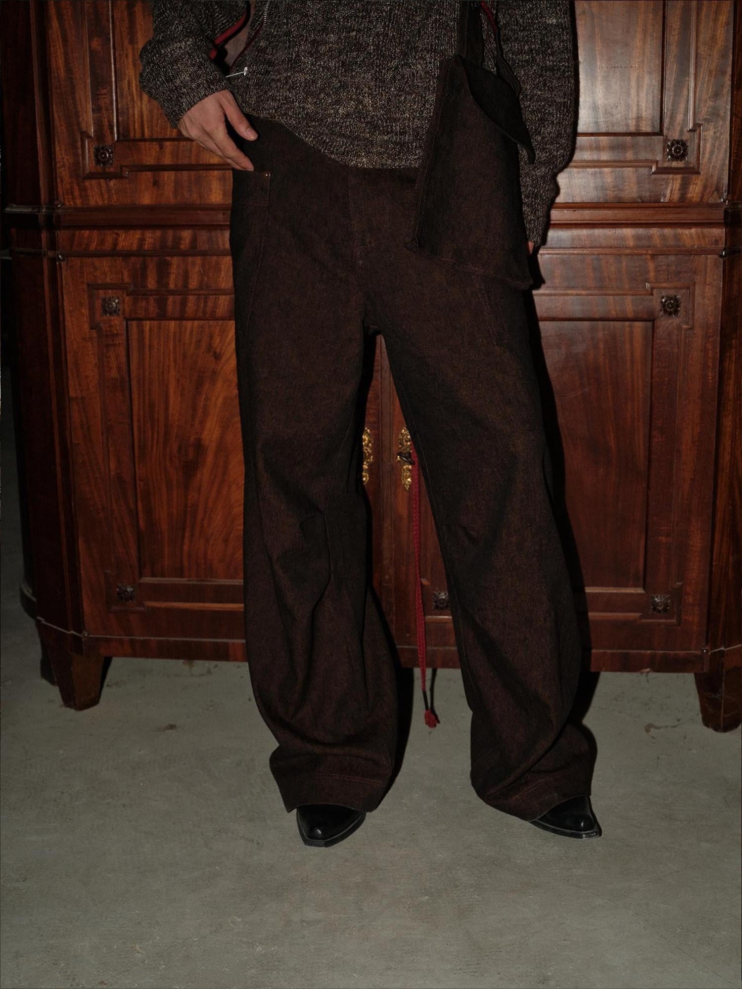 soknot Coffee Contrast Colorblock Splice Stitched Panel Men's Casual Cargo Pants