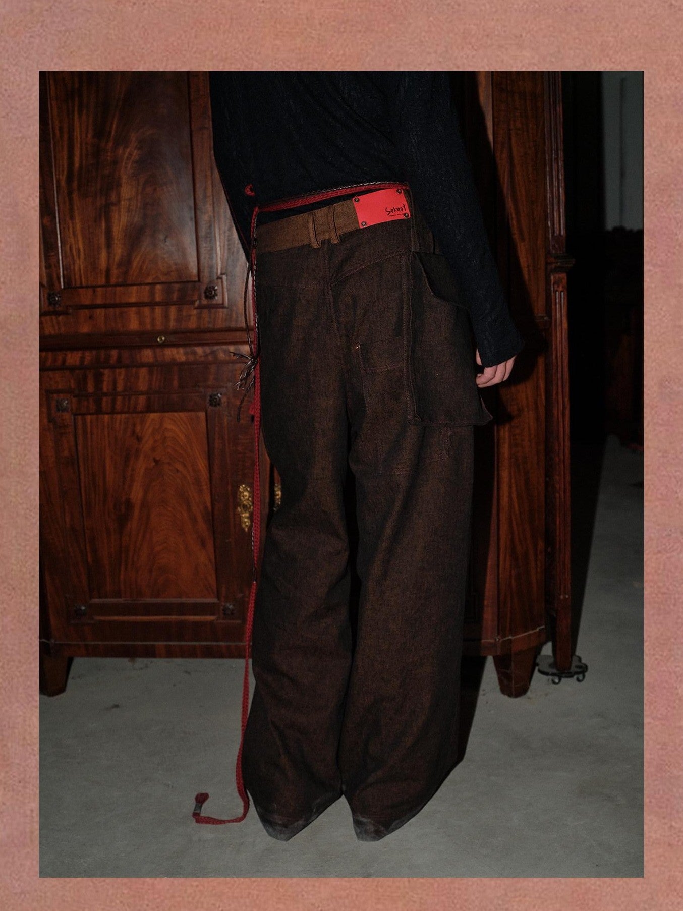 soknot Coffee Contrast Colorblock Splice Stitched Panel Men's Casual Cargo Pants