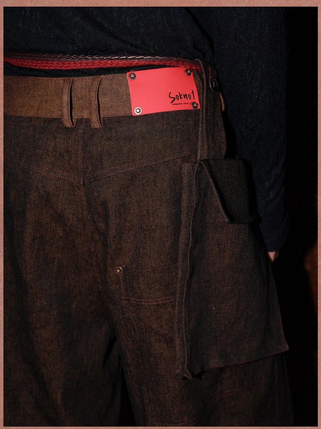 soknot Coffee Contrast Colorblock Splice Stitched Panel Men's Casual Cargo Pants