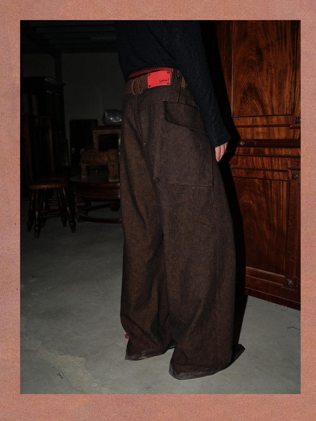soknot Coffee Contrast Colorblock Splice Stitched Panel Men's Casual Cargo Pants
