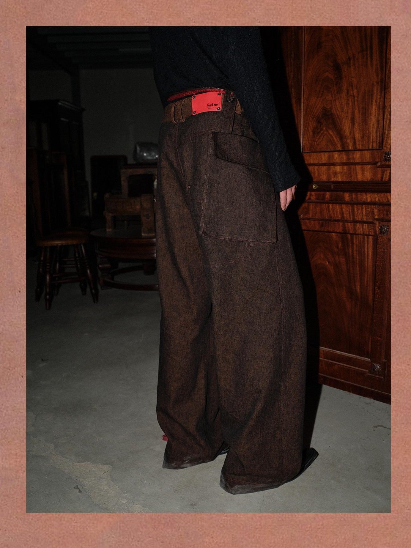 soknot Coffee Contrast Colorblock Splice Stitched Panel Men's Casual Cargo Pants