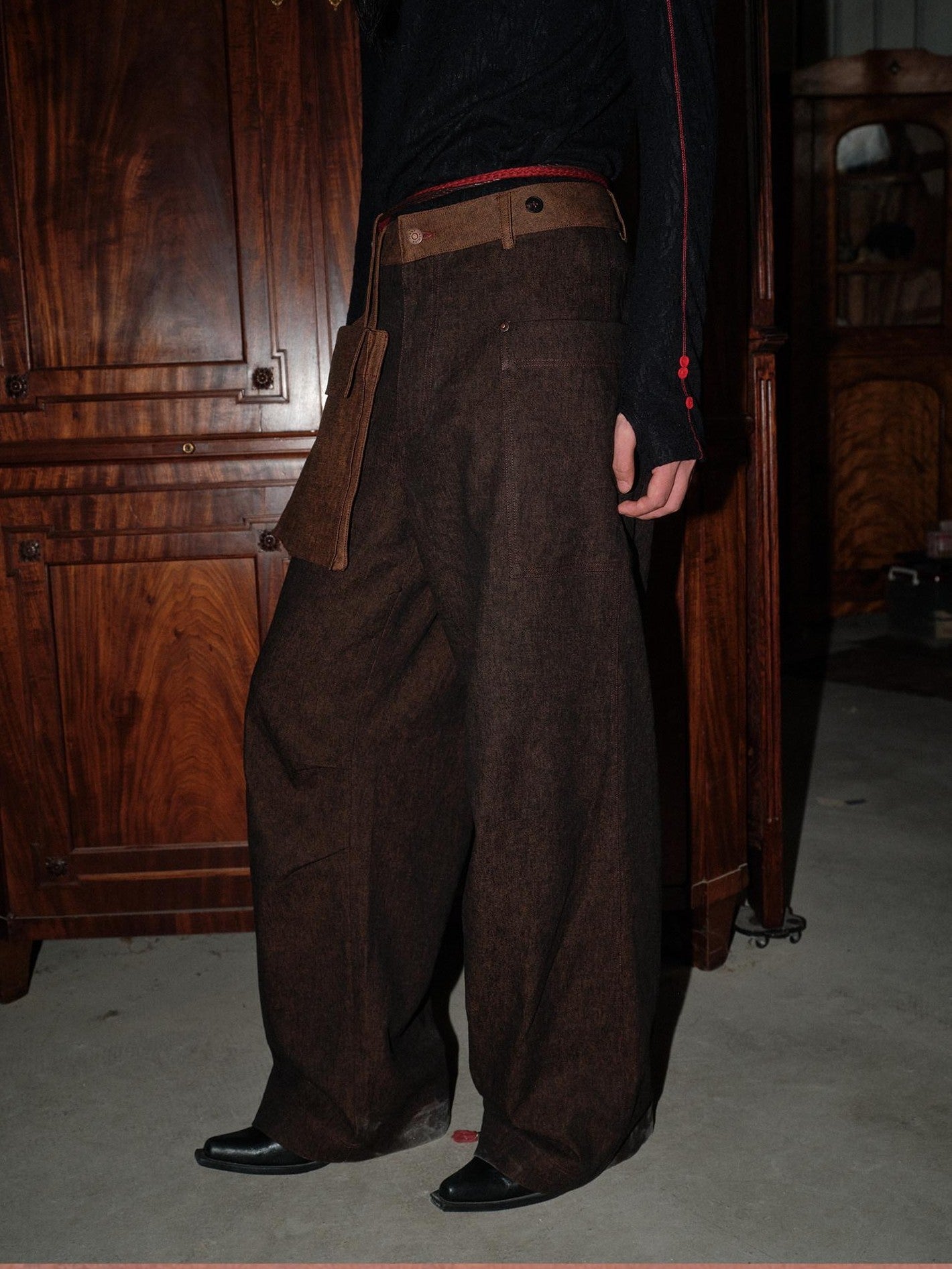 soknot Coffee Contrast Colorblock Splice Stitched Panel Men's Casual Cargo Pants