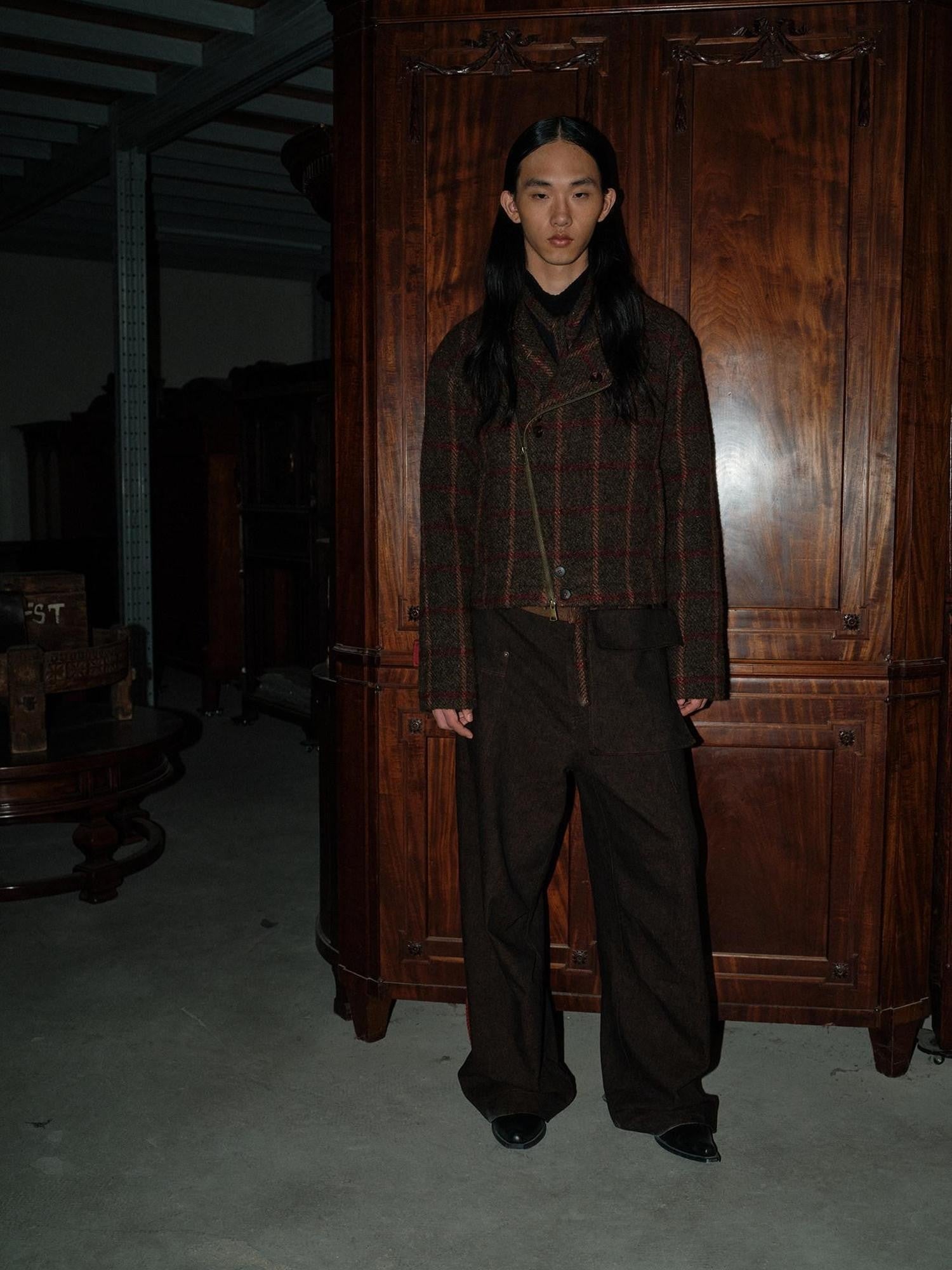 soknot Coffee Contrast Colorblock Splice Stitched Panel Men's Casual Cargo Pants