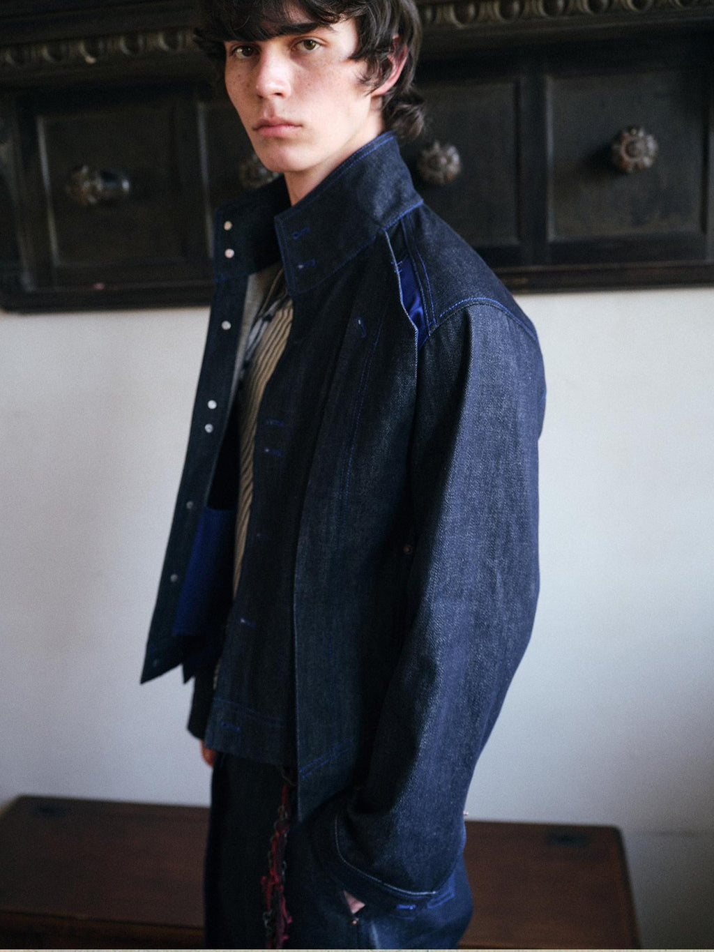 soknot Colorblock Cropped Adjustable Tabs Men's Washed Denim Jackets