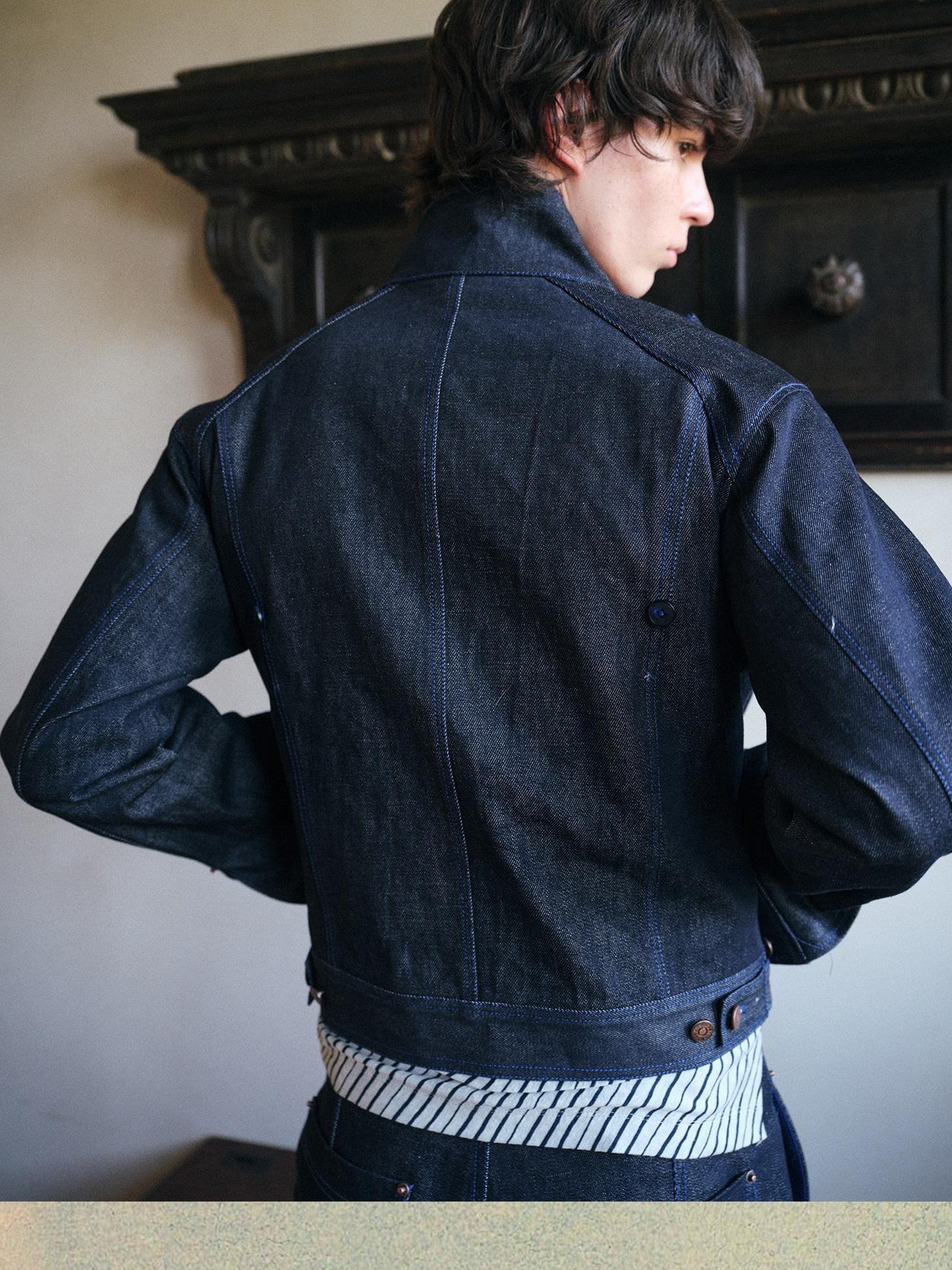 soknot Colorblock Cropped Adjustable Tabs Men's Washed Denim Jackets