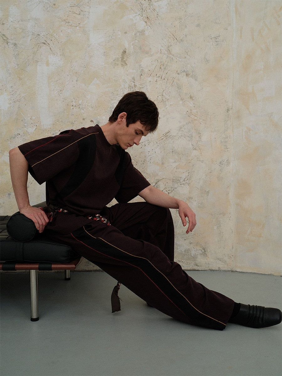 soknot_Colorblock_Splice_Casual_Elastic_Waist_Men's_Tencel_Wide-leg_Pants_MISSTT
