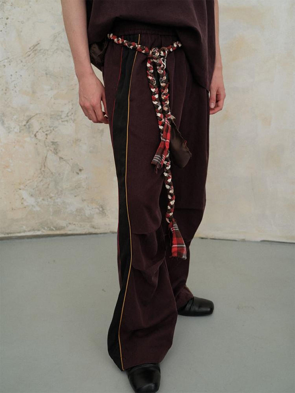 soknot Colorblock Splice Casual Elastic Waist Men's Tencel Wide-leg Pants