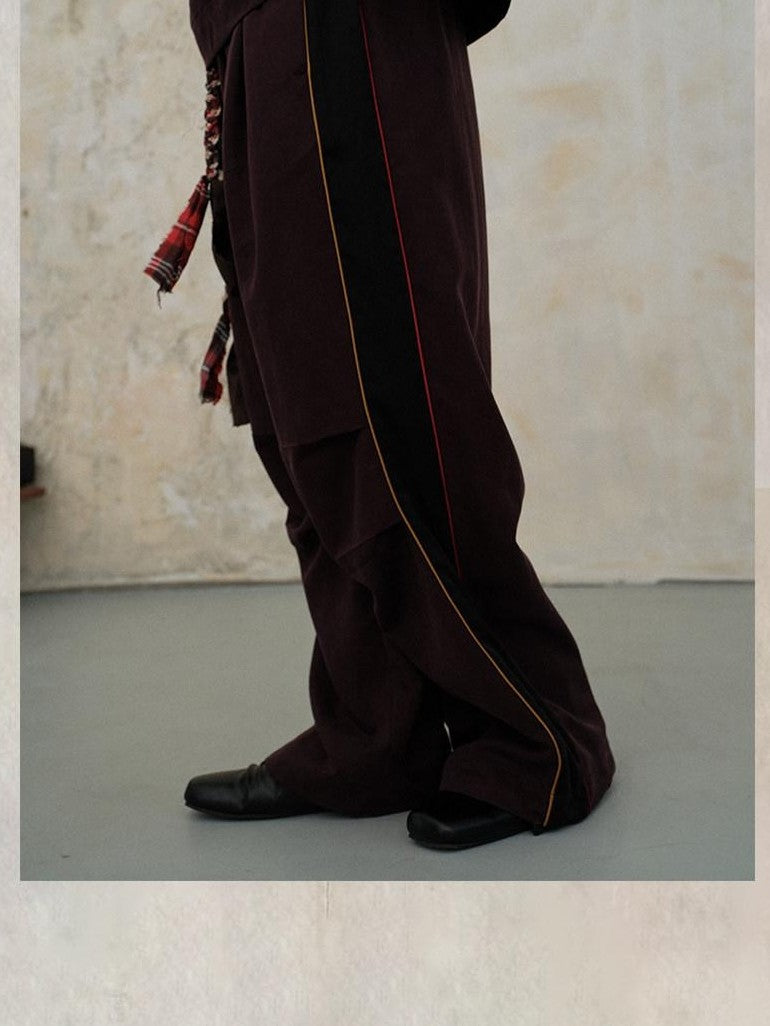soknot Colorblock Splice Casual Elastic Waist Men's Tencel Wide-leg Pants