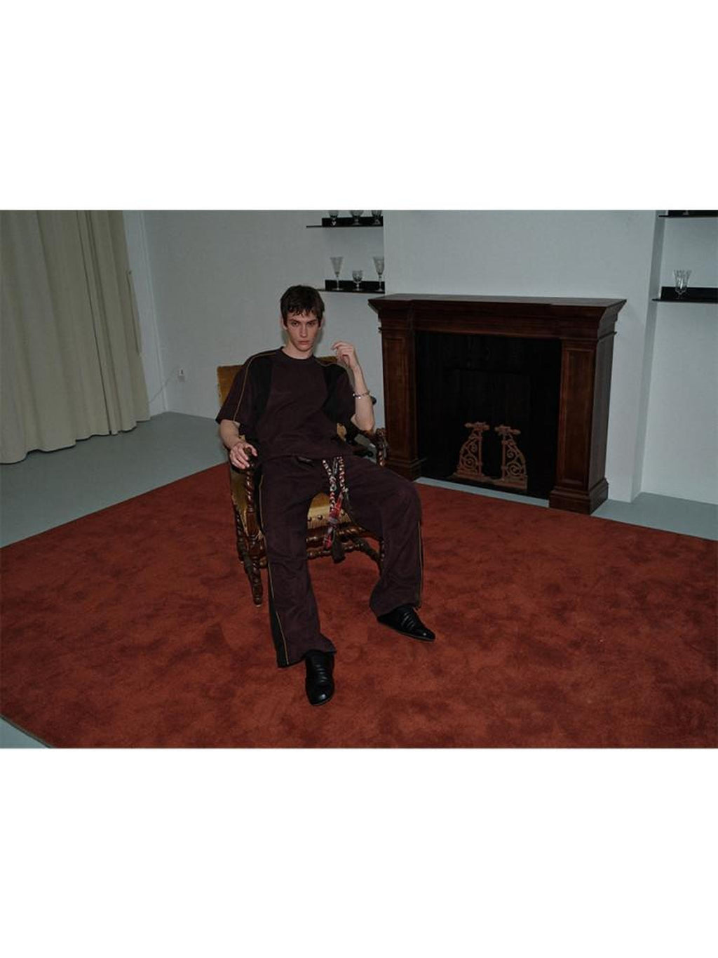 soknot Colorblock Splice Casual Elastic Waist Men's Tencel Wide-leg Pants