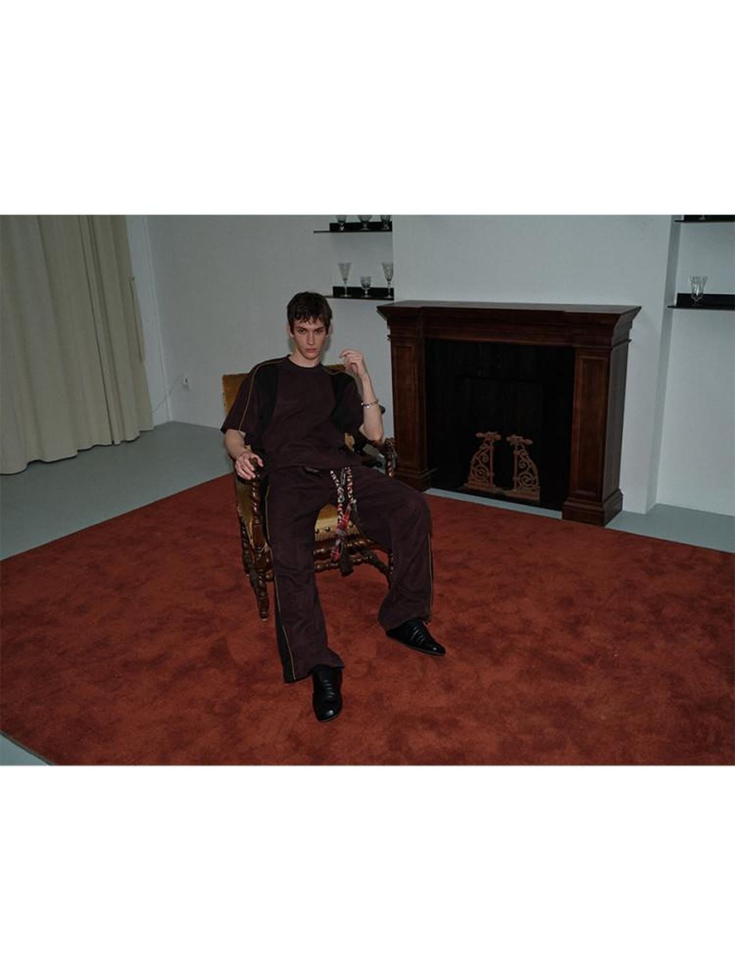 soknot Colorblock Splice Casual Elastic Waist Men's Tencel Wide-leg Pants