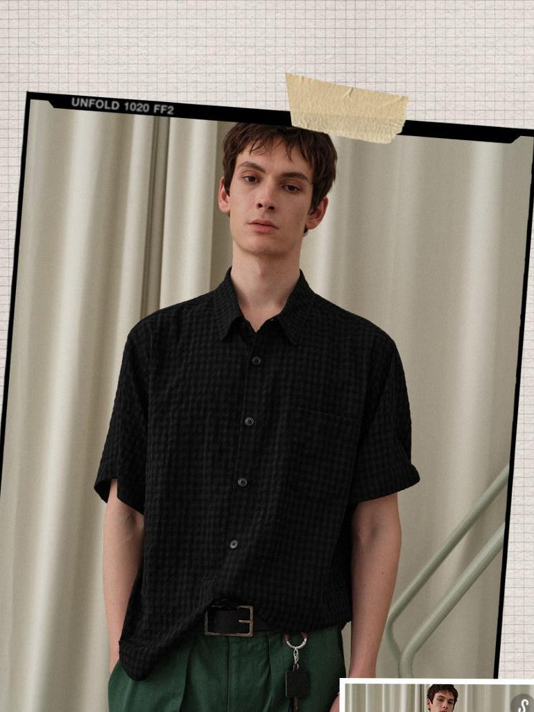 soknot Cropped Bubble Check Relaxed Fit Men's Short Sleeve T-shirts
