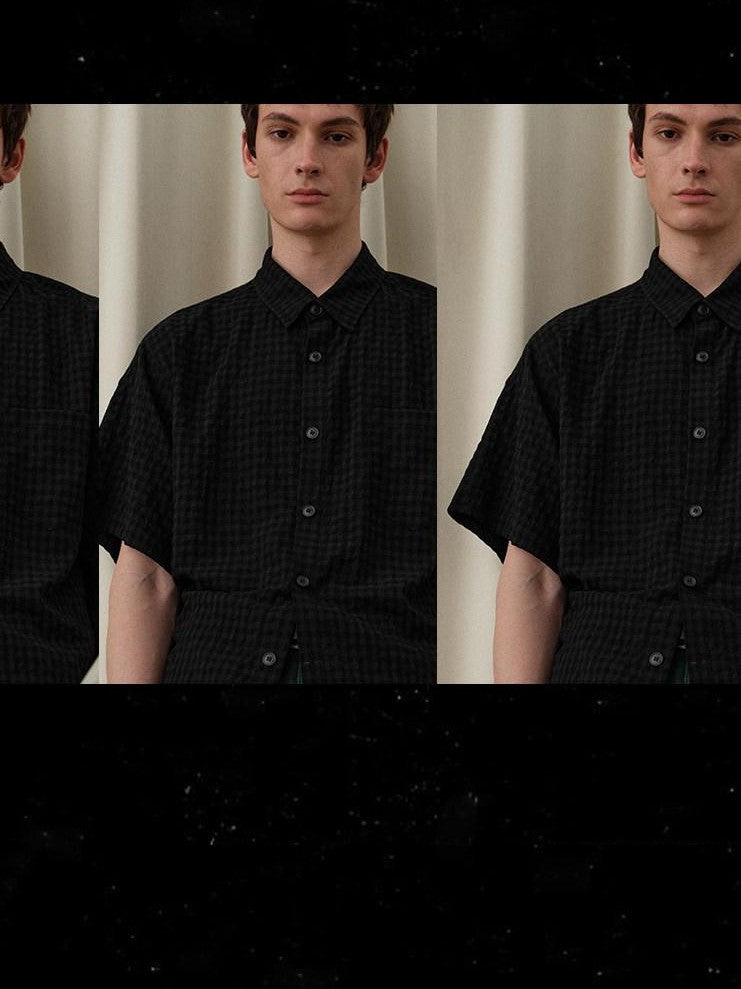 soknot Cropped Bubble Check Relaxed Fit Men's Short Sleeve T-shirts