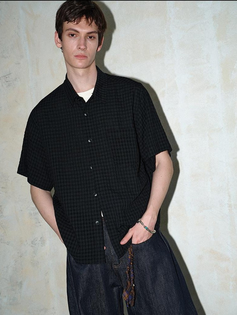 soknot Cropped Bubble Check Relaxed Fit Men's Short Sleeve T-shirts