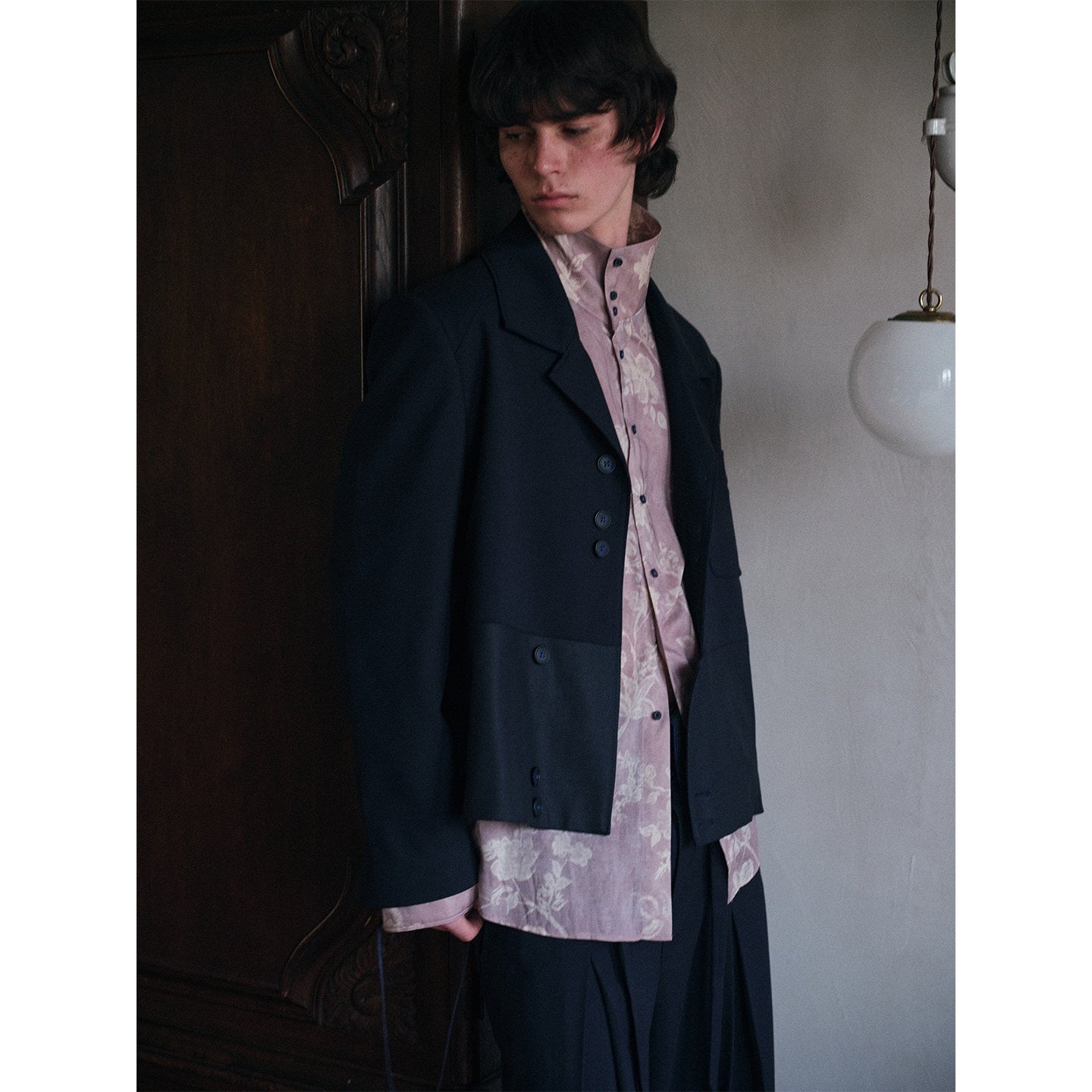 soknot_Deep_Blue_Coated_Panel_Padded_Shoulder_Men's_Polyester_Single-breasted_Blazers_MISSTT