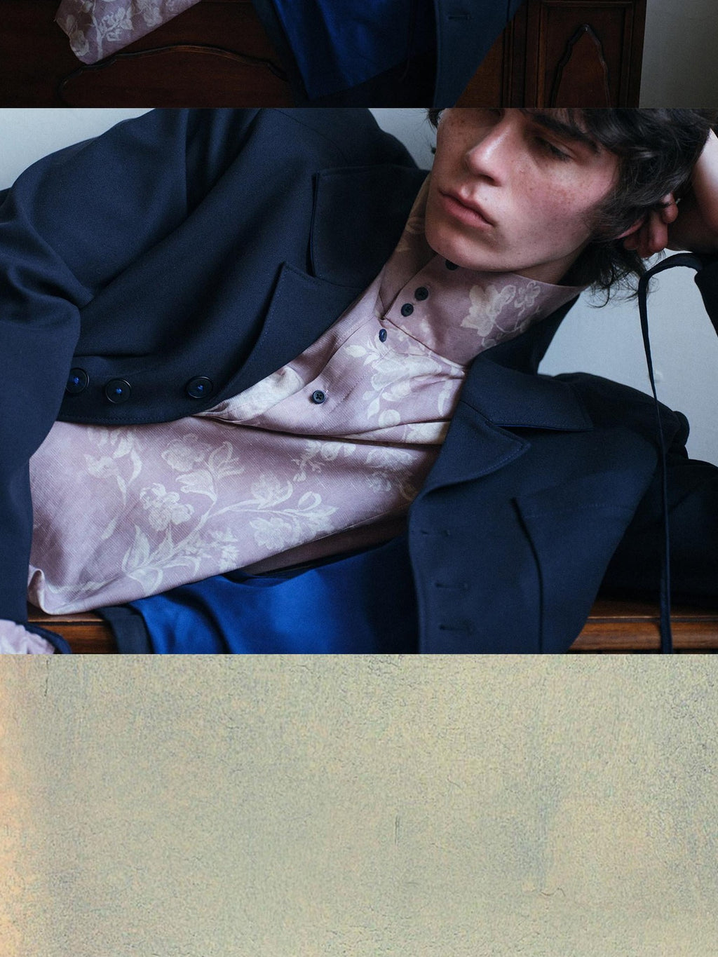 soknot Deep Blue Coated Panel Padded Shoulder Men's Polyester Single-breasted Blazers