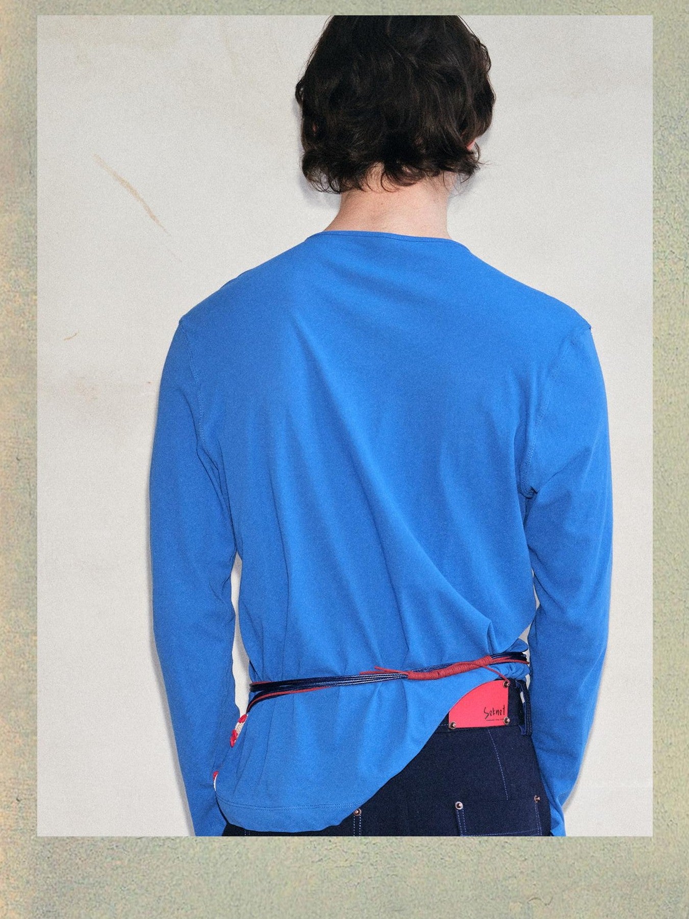 soknot Deep Indigo Round Neck Solid Pullover Men's Cotton Long Sleeve T-shirts