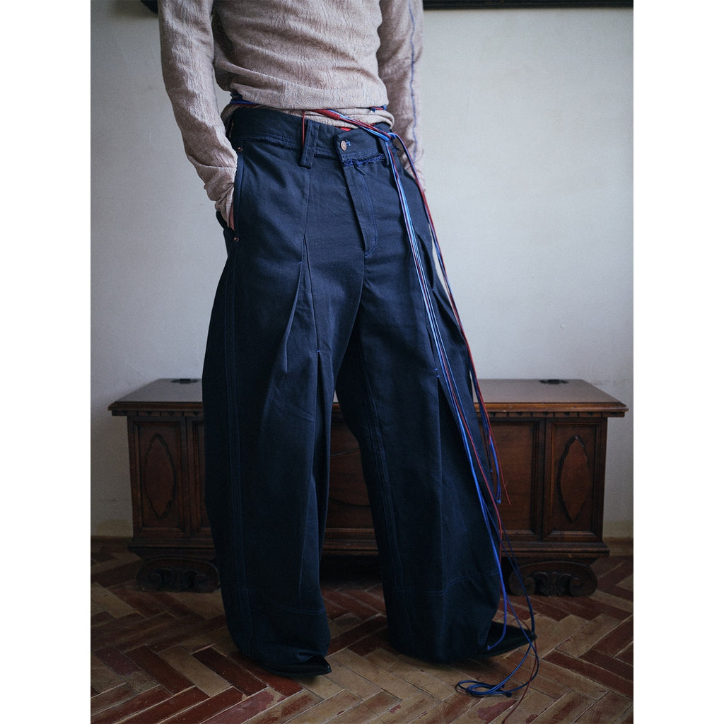 soknot_Deep_Lake_Blue_Slanted_Button_Placket_Loose_Men's_Cotton_Straight-leg_Pants_MISSTT