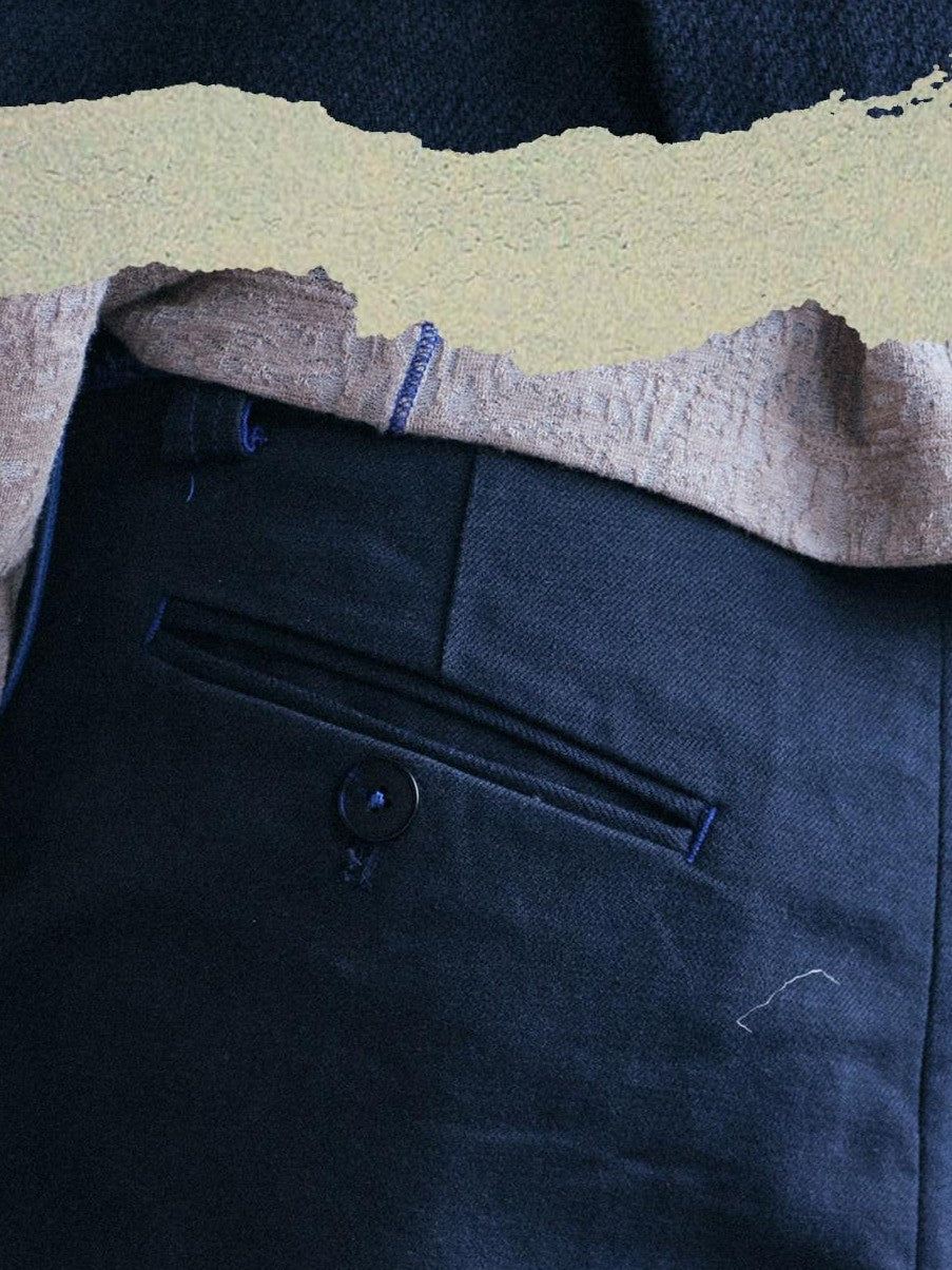 soknot Deep Lake Blue Slanted Button Placket Loose Men's Cotton Straight-leg Pants