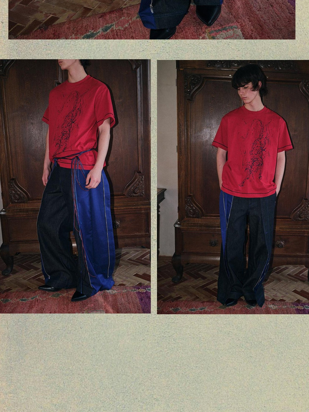 soknot Deep Navy Striped Colorblock Adjustable Mid Rise Men's Cotton Relaxed Jeans