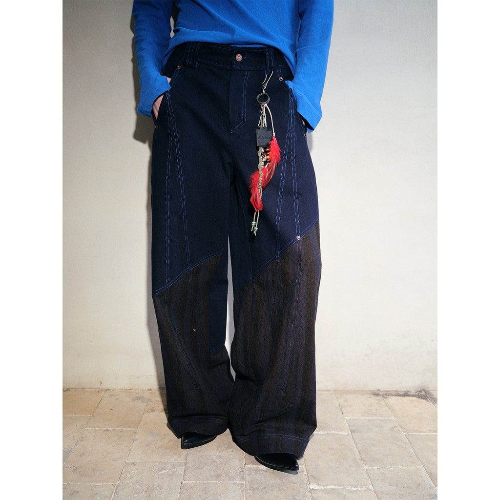 soknot_Deep_Navy_Striped_Spliced_Patchwork_Panels_Men's_Wide-leg_Pants_MISSTT