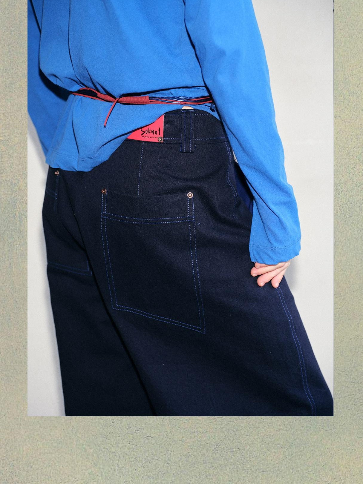 soknot Deep Navy Striped Spliced Patchwork Panels Men's Wide-leg Pants