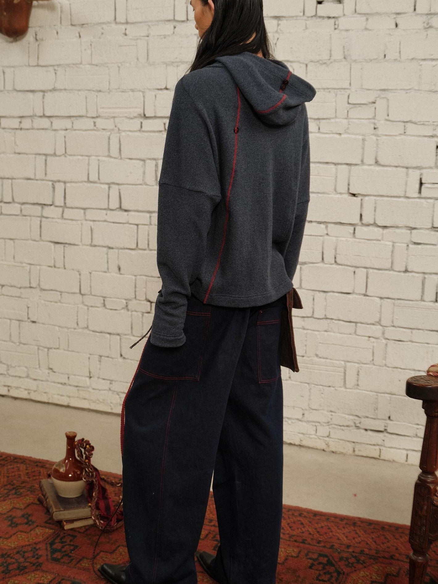 soknot Gray Plain Hooded Drop Shoulder Men's Cotton Blend Pullover Hoodies