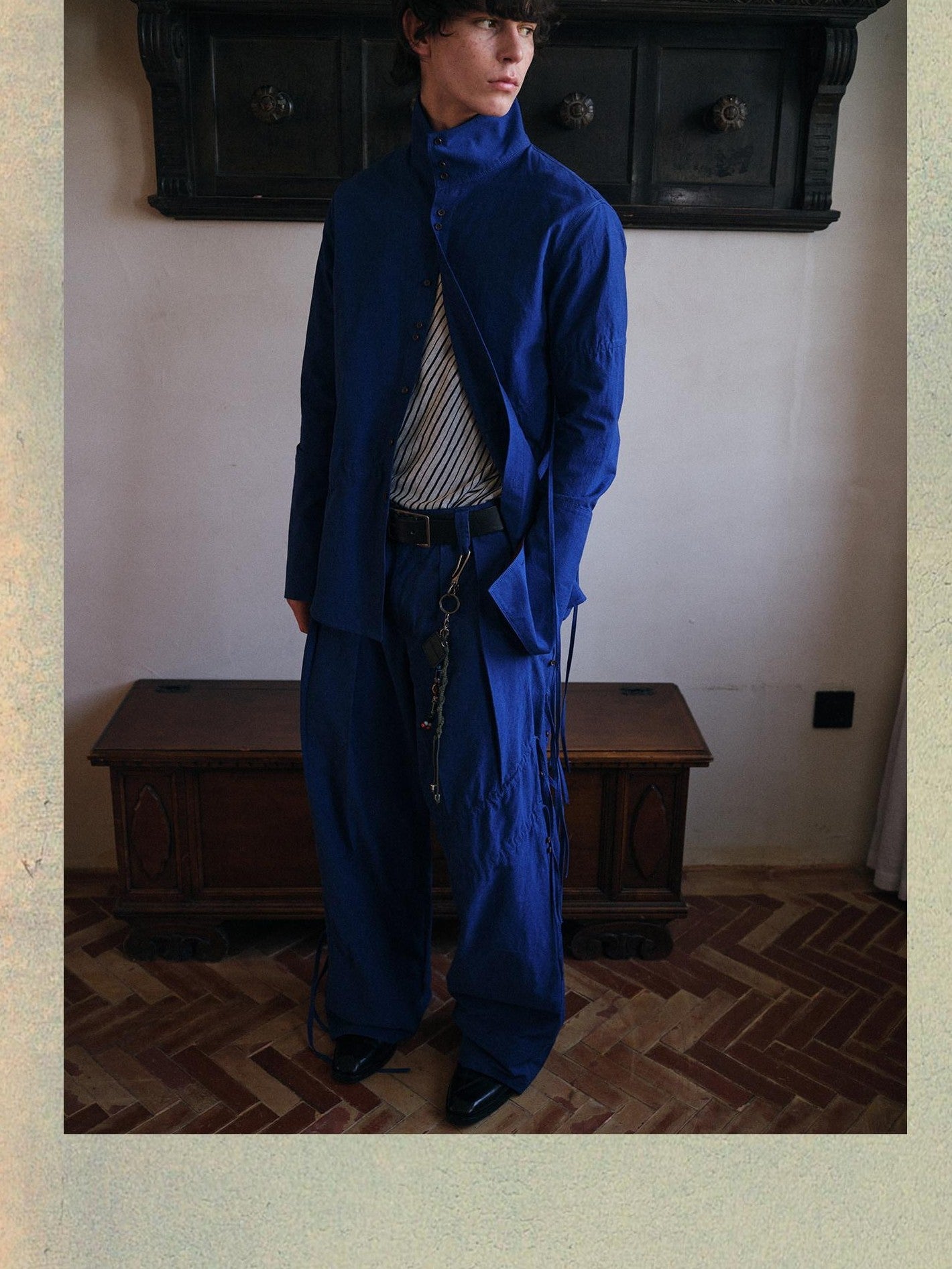 soknot Indigo Blue Artsy Slouchy Oversized Designer Men's Long Sleeve T-shirts