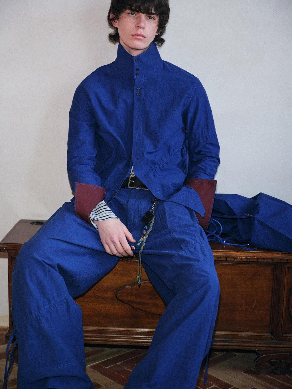 soknot Indigo Blue Artsy Slouchy Oversized Designer Men's Long Sleeve T-shirts