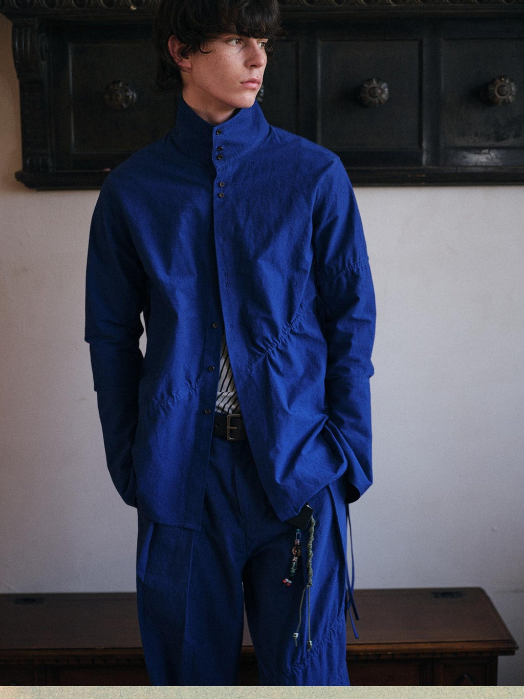 soknot Indigo Blue Artsy Slouchy Oversized Designer Men's Long Sleeve T-shirts