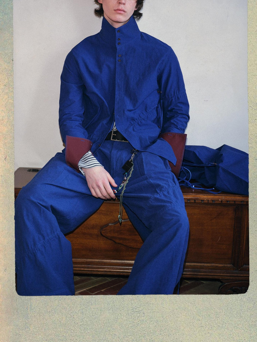 soknot Indigo Blue Artsy Slouchy Oversized Designer Men's Long Sleeve T-shirts