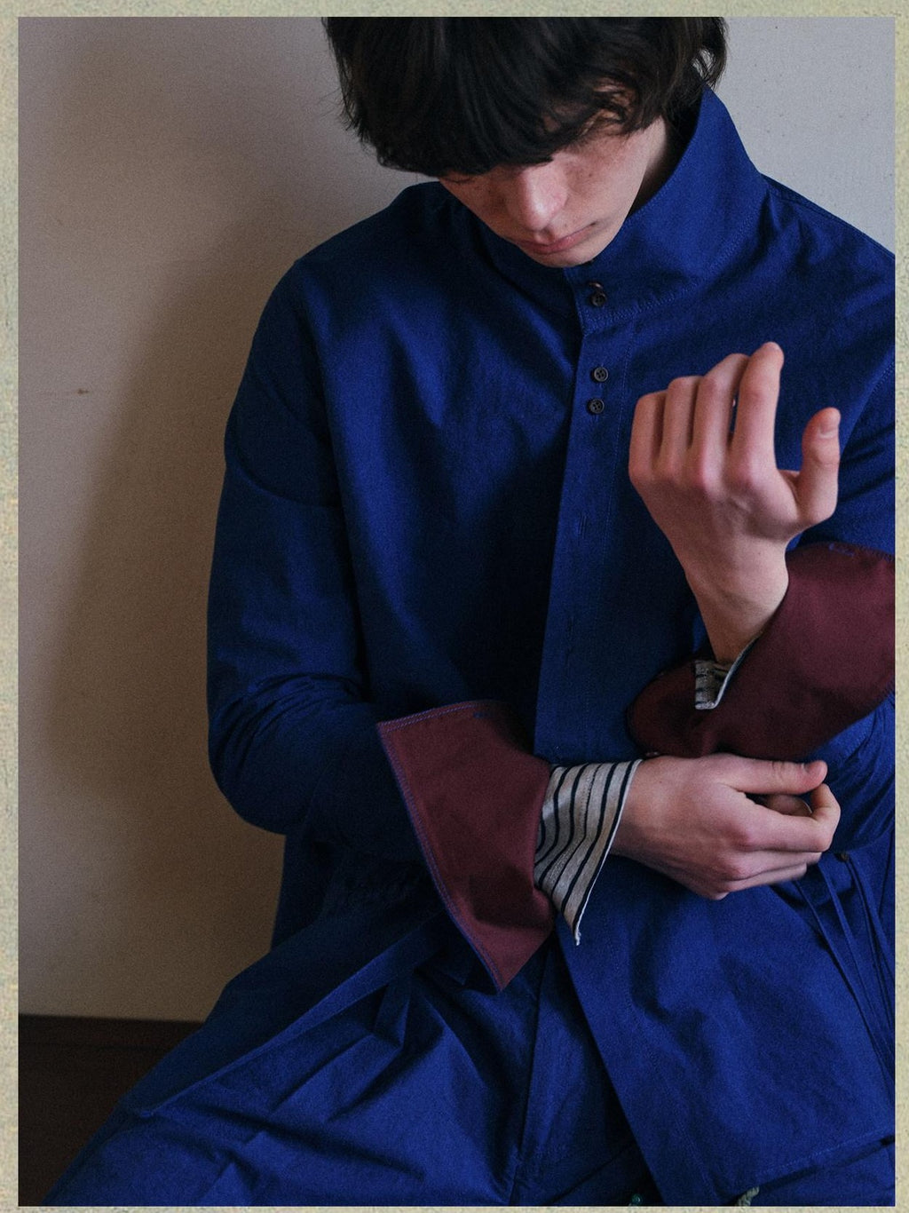 soknot Indigo Blue Artsy Slouchy Oversized Designer Men's Long Sleeve T-shirts