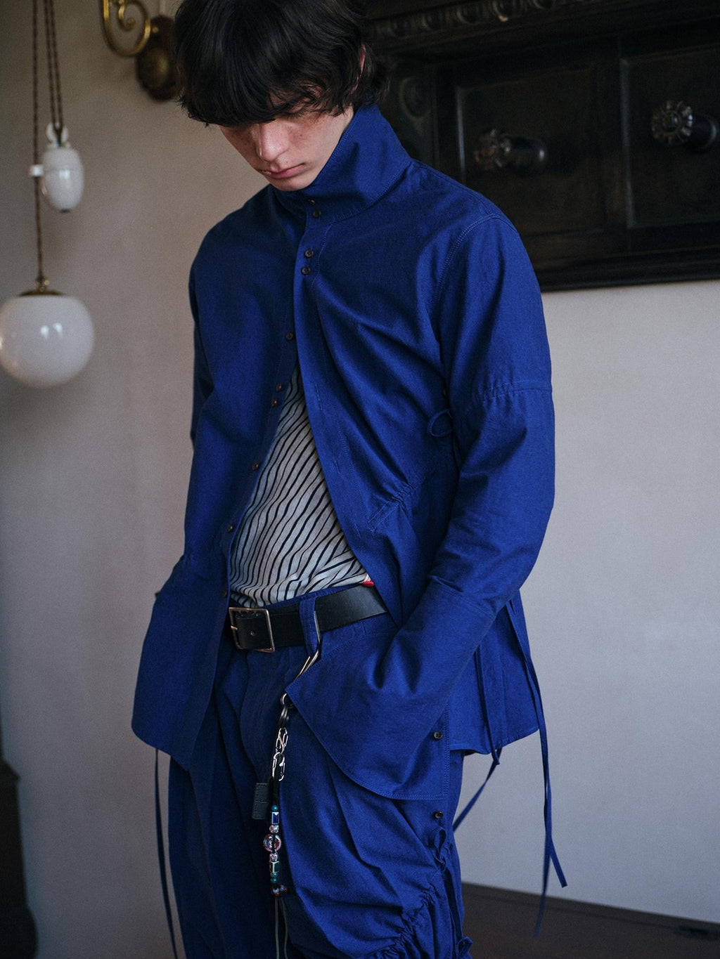 soknot Indigo Blue Artsy Slouchy Oversized Designer Men's Long Sleeve T-shirts
