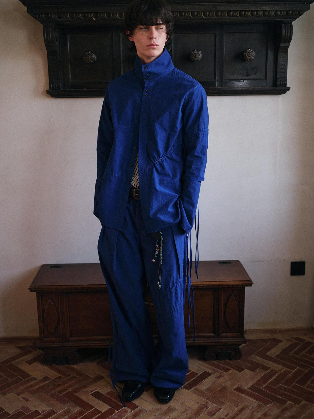 soknot Indigo Blue Artsy Slouchy Oversized Designer Men's Long Sleeve T-shirts