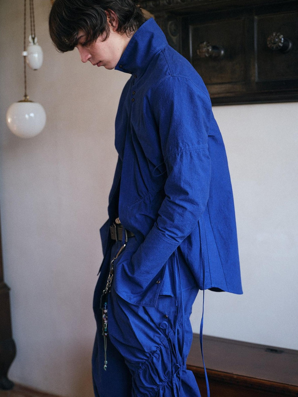 soknot Indigo Blue Artsy Slouchy Oversized Designer Men's Long Sleeve T-shirts
