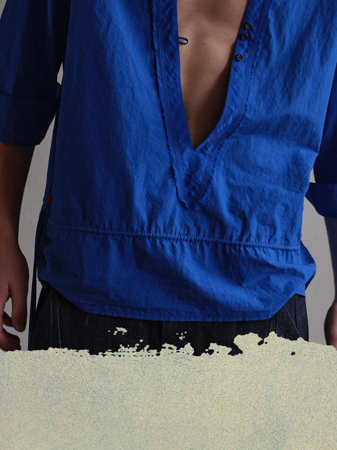soknot Indigo Deep V-neck Short Sleeve Loose Fit Designer Men's Casual Shirts