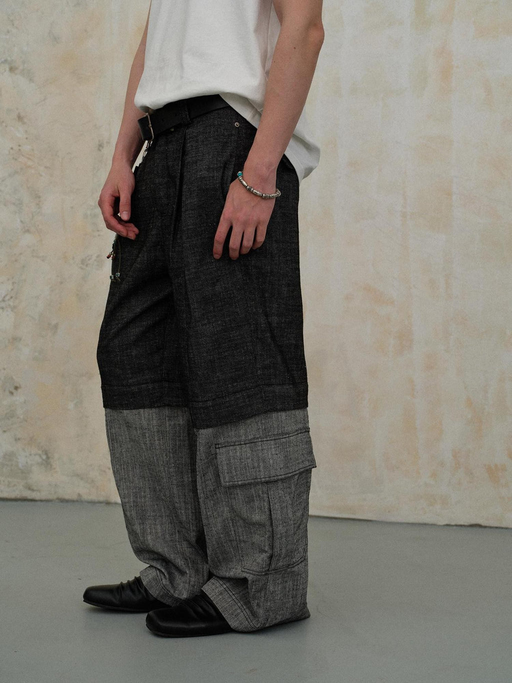 soknot Linen Grey Detachable Washed Loose Men's Cotton Linen Straight Jeans