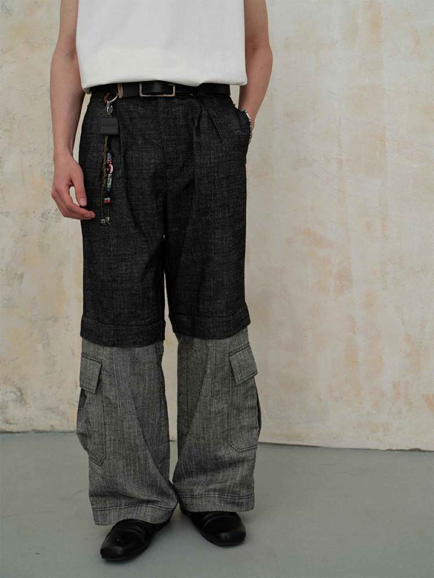 soknot Linen Grey Detachable Washed Loose Men's Cotton Linen Straight Jeans